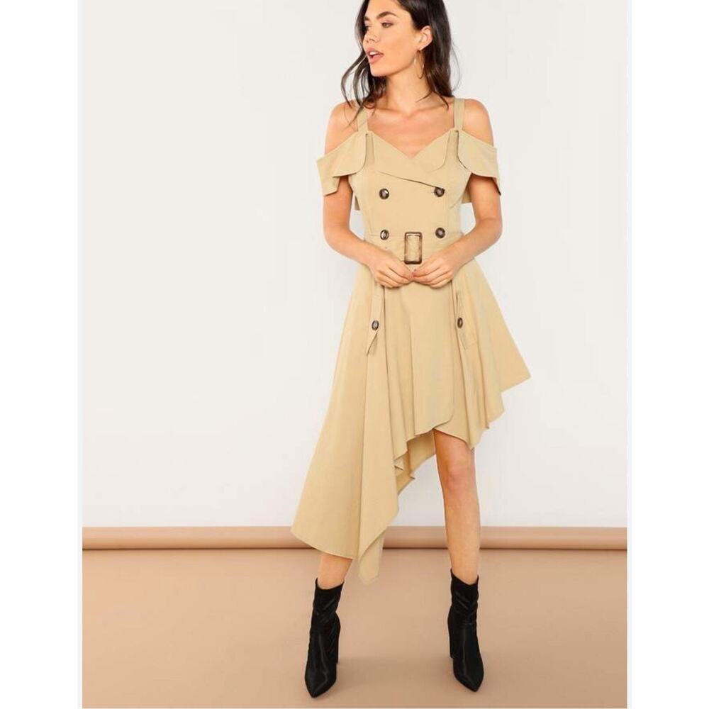 SHEIN Cold Shoulder Asymmetrical Trench Wrap Dress Size XL